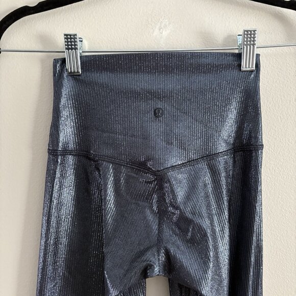 Lululemon 2 Radiate Foil Print Black Night Align High-Rise Ribbed Pant 25” Shine - Picture 8 of 11